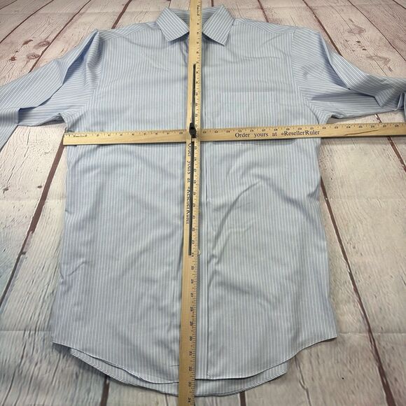 Brooks Brothers Dress Shirt Men Striped Blue Non Iron Supima Cotton 15.5 34 - Picture 6 of 9